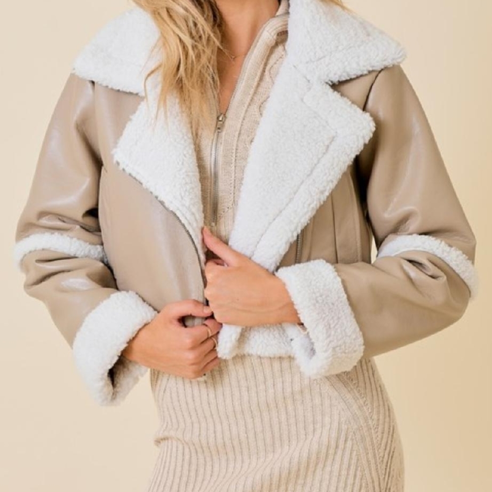 Day & Moon Women's Tan and White Shearling Jacket